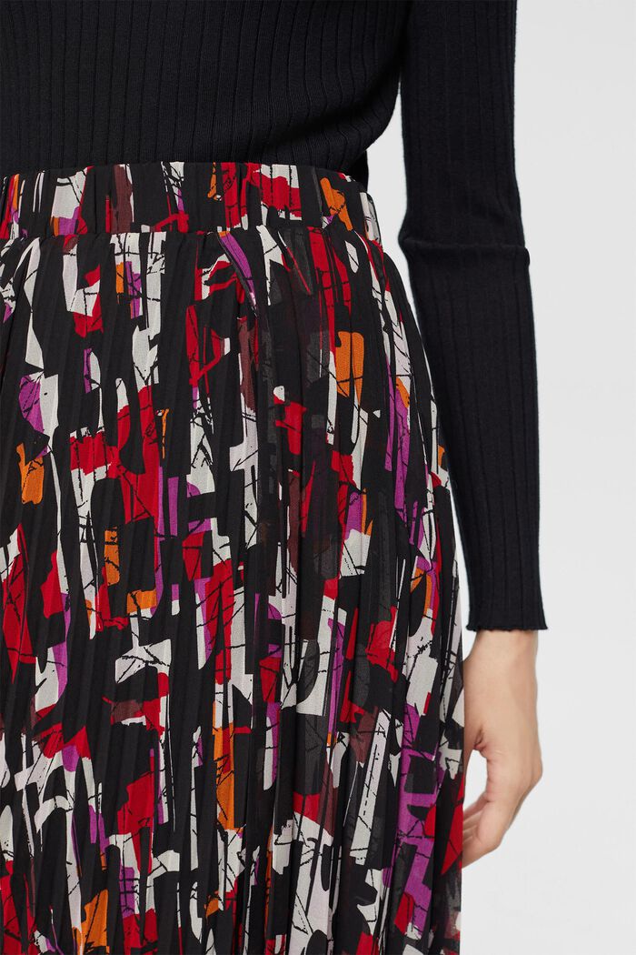 Pleated, patterned midi skirt, BLACK, detail image number 0