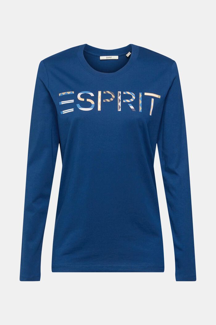 Logo Print Cotton T-Shirt, PETROL BLUE, detail image number 2